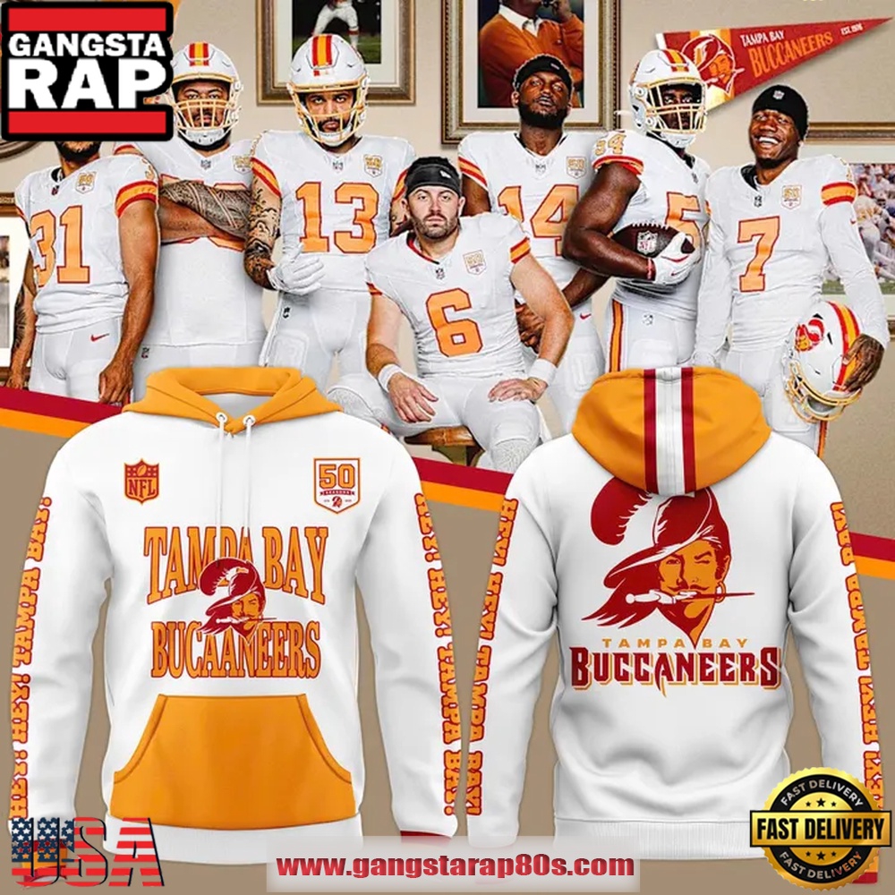 Tampa Bay Buccaneers Nike White 50th Season 2025 White Hoodie