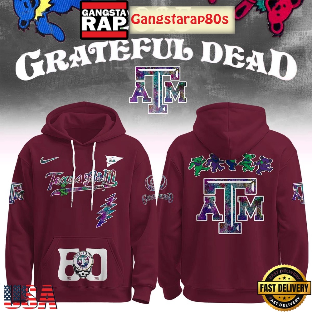 Texas A&M Aggies Grateful Dead 60 Years 2025 Special Edition All Over Print Hoodie