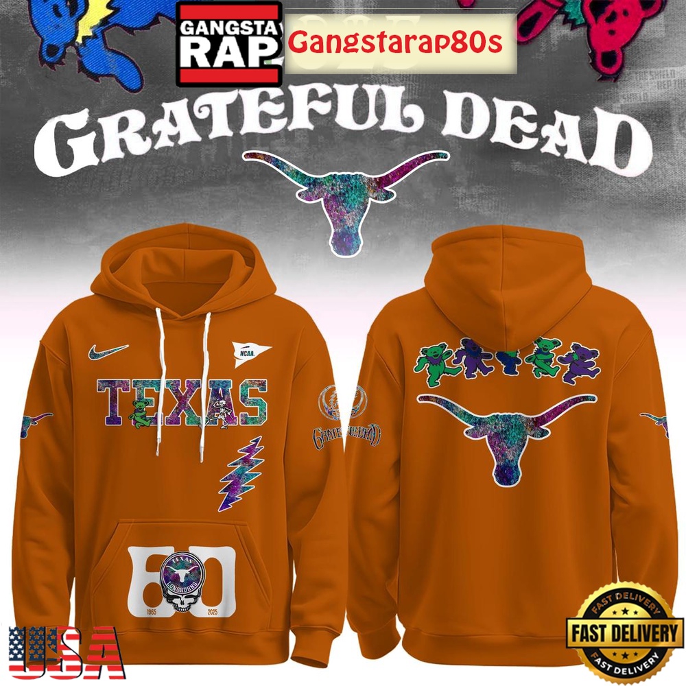 Texas Longhorns Grateful Dead 60 Years 2025 Special Edition All Over Print Hoodie