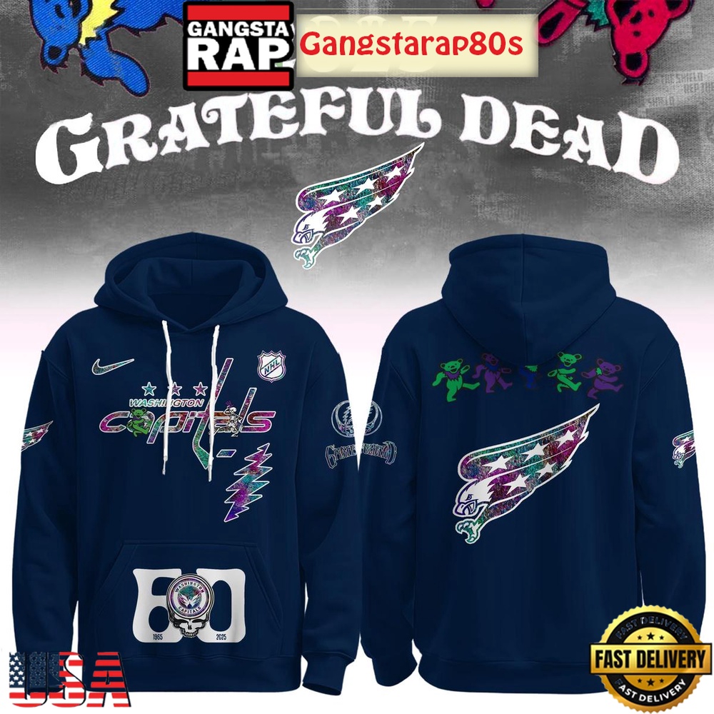 Washington Capitals Grateful Dead 60 Years Special Edition All Over Print Hoodie