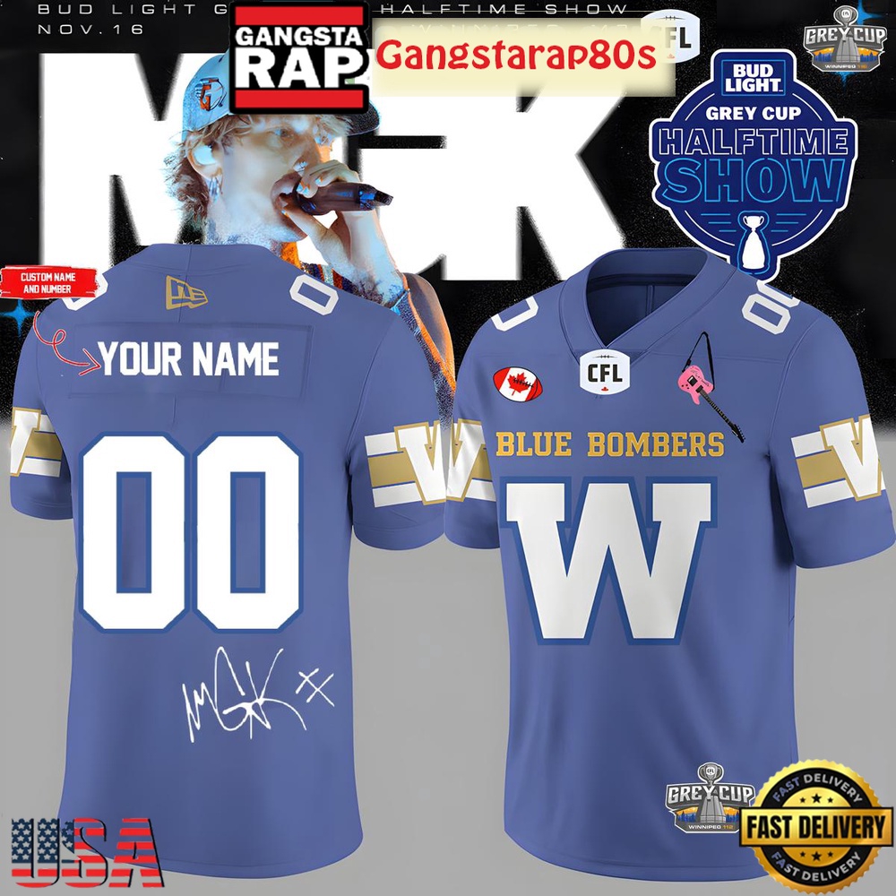 Winnipeg Blue Bombers x Machine Gun Kelly 2025 Custom Football Jersey
