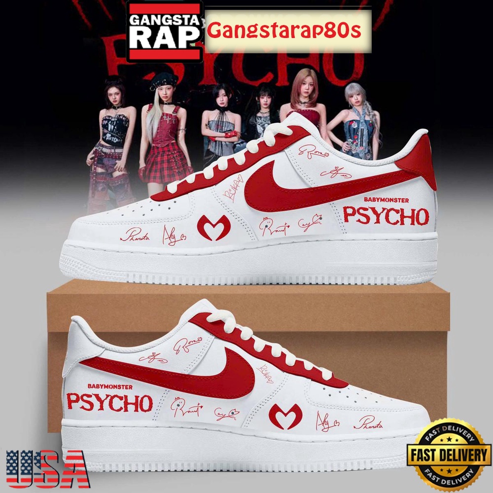Babymonster Spycho We Go Up White Red Air Force 1 Sneakers Shoes