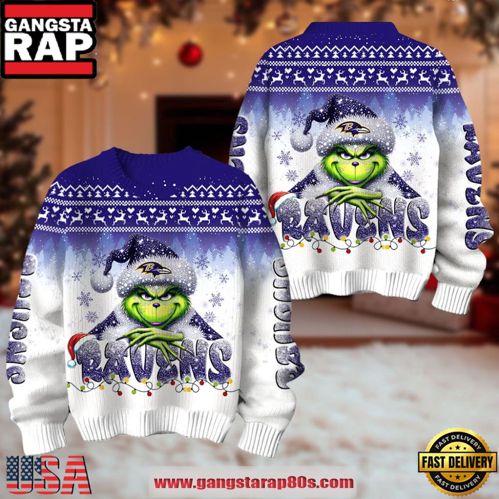 Baltimore Ravens NFL x The Grinch 2025 Edition Ugly Christmas Sweater