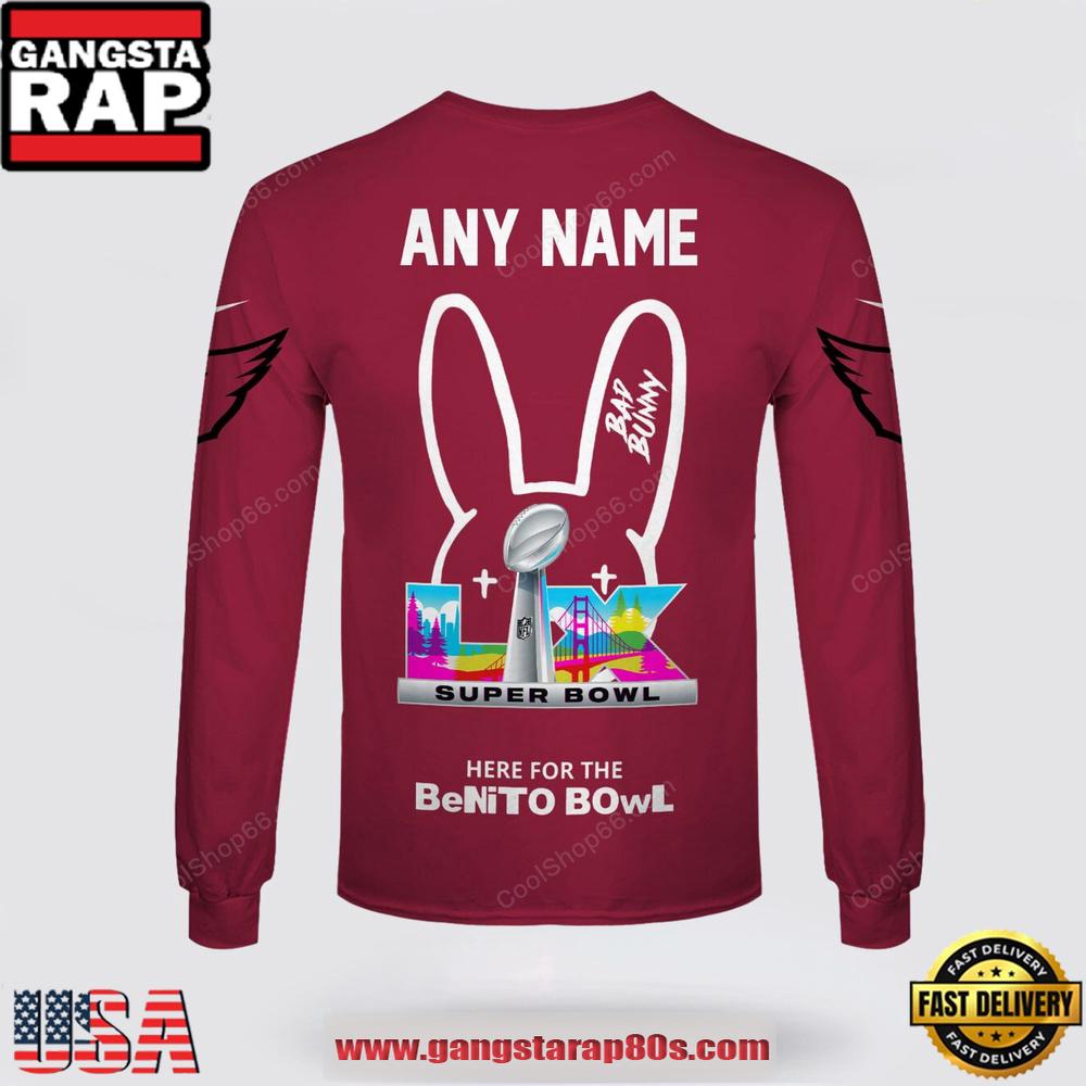Custom Name Arizona Cardinals x Bad Bunny Super Bowl 2026 3D Sweatshirt