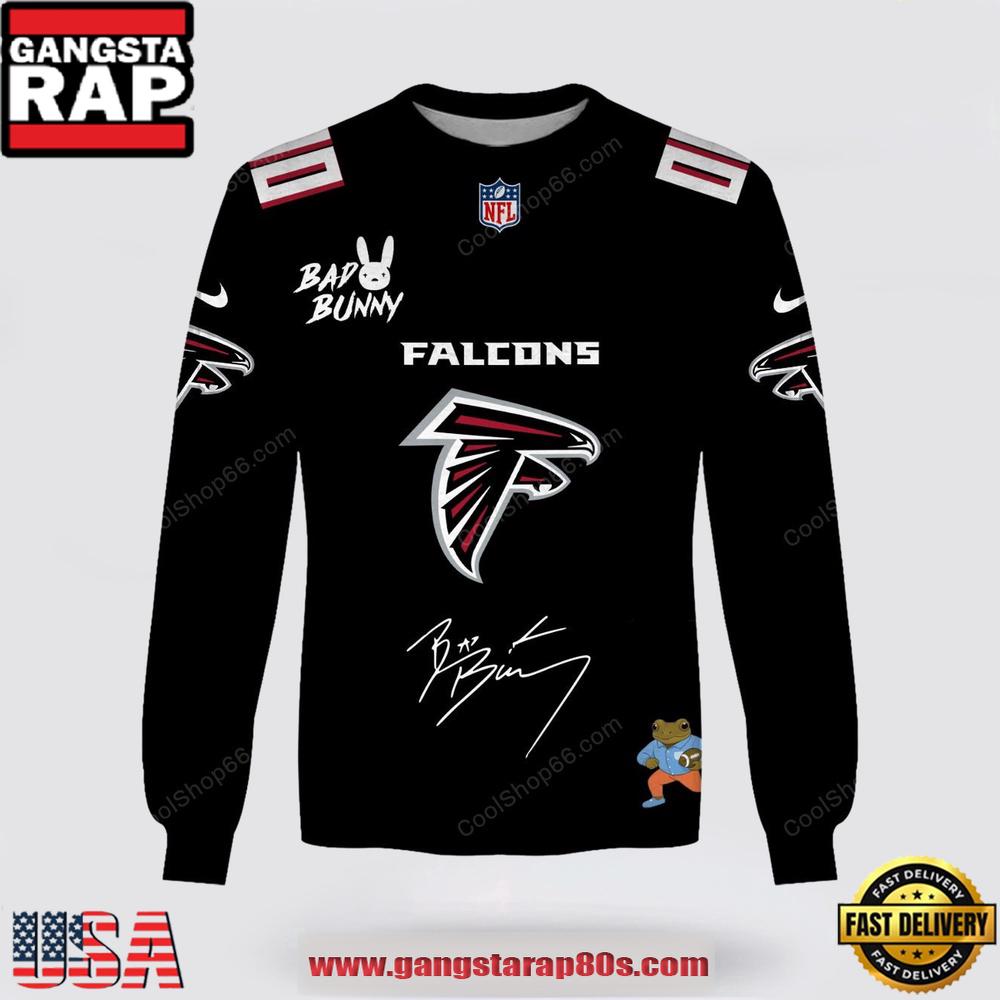 Custom Name Atlanta Falcons x Bad Bunny Super Bowl 2026 3D Sweatshirt