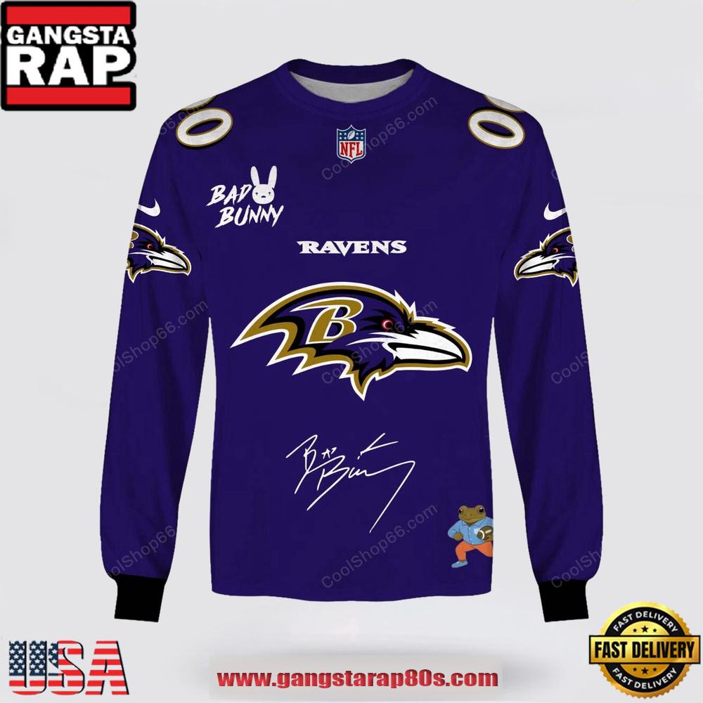 Custom Name Baltimore Ravens x Bad Bunny Super Bowl 2026 3D Sweatshirt