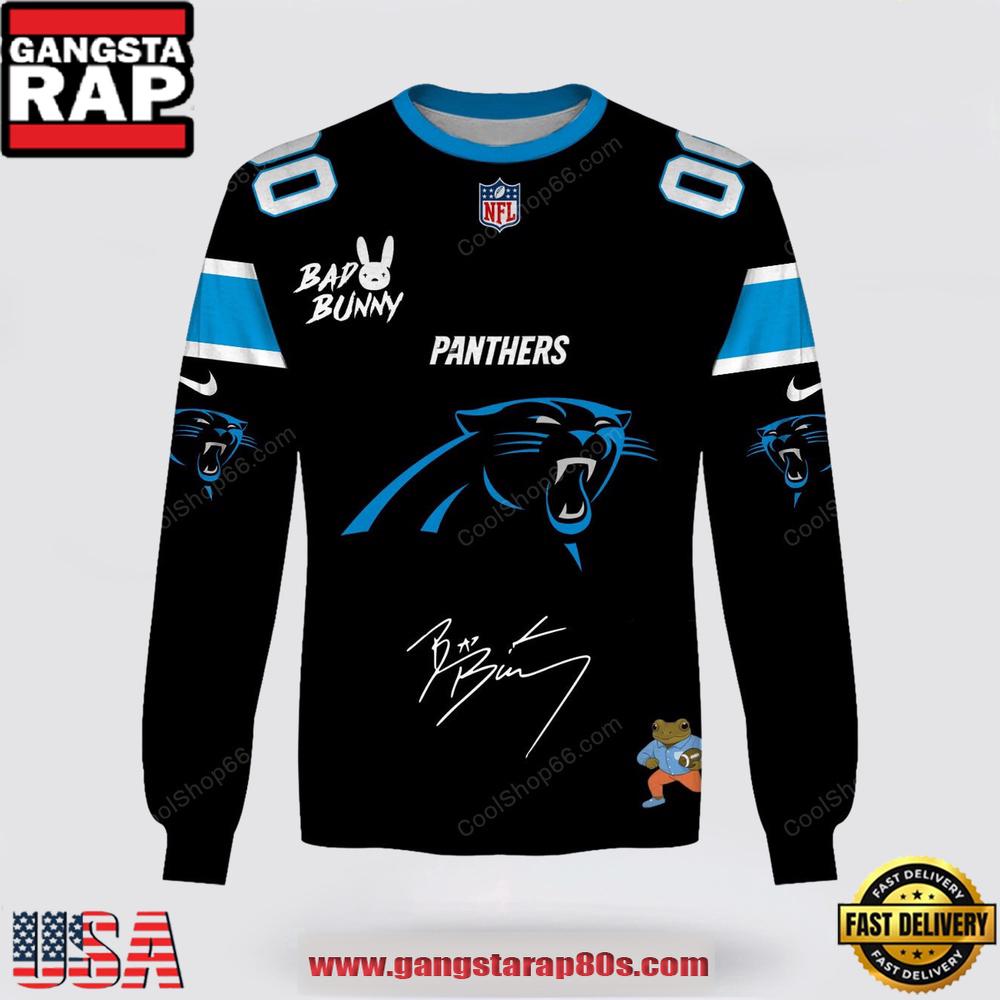 Custom Name Carolina Panthers x Bad Bunny Super Bowl 2026 3D Sweatshirt