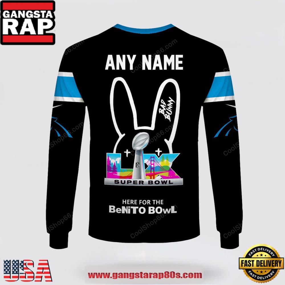 Custom Name Carolina Panthers x Bad Bunny Super Bowl 2026 3D Sweatshirt