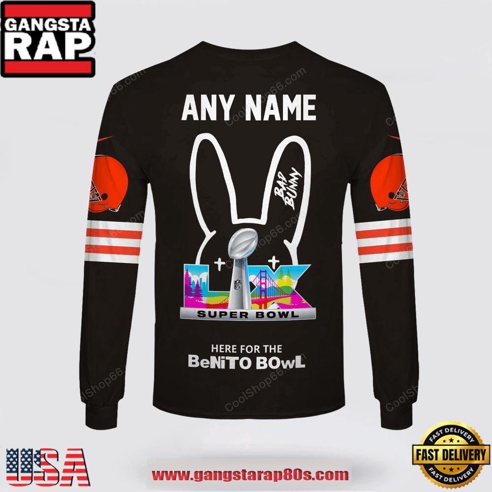 Custom Name Cleveland Browns x Bad Bunny Super Bowl 2026 3D Sweatshirt