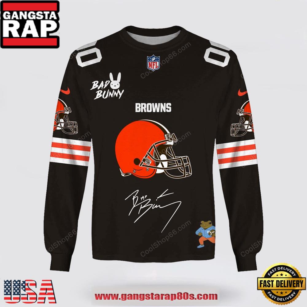 Custom Name Cleveland Browns x Bad Bunny Super Bowl 2026 3D Sweatshirt