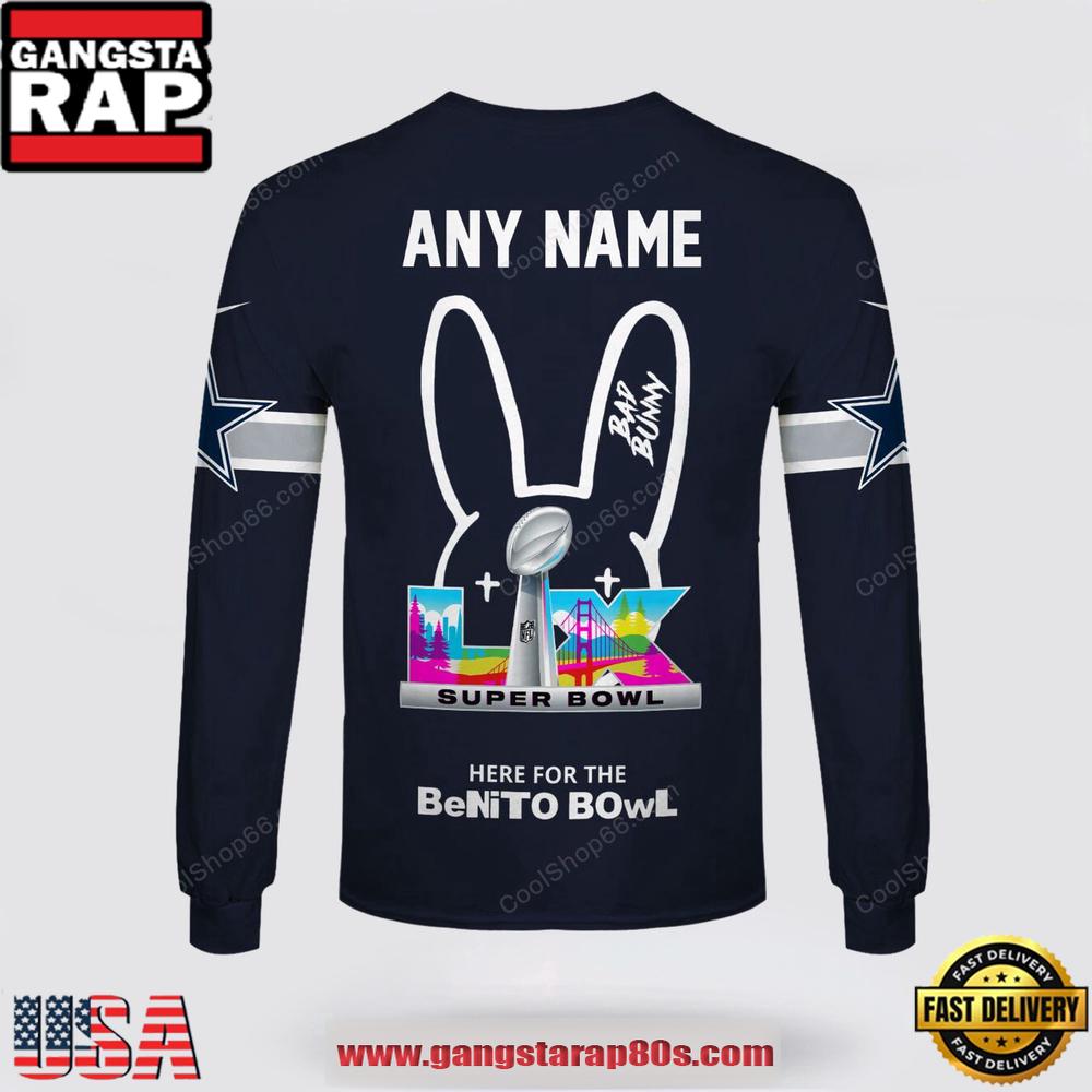 Custom Name Dallas Cowboys x Bad Bunny Super Bowl 2026 3D Sweatshirt