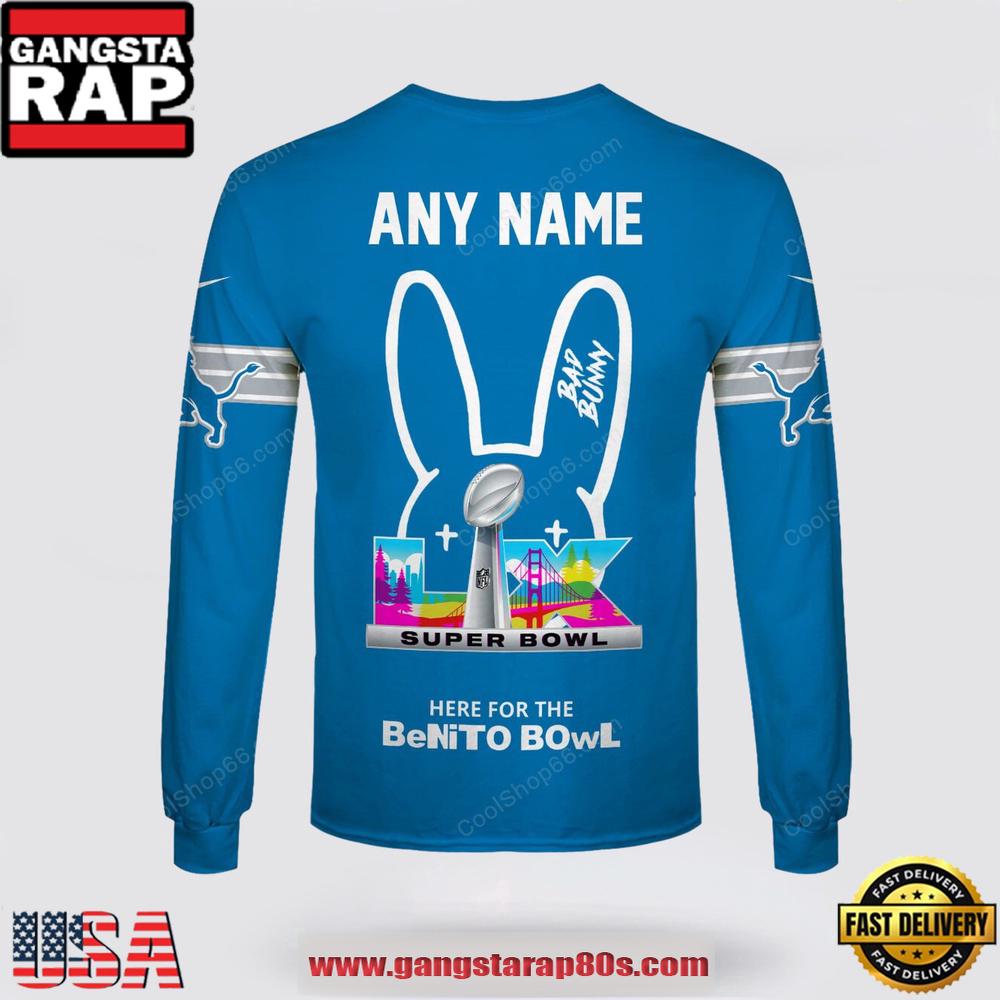 Custom Name Detroit Lions x Bad Bunny Super Bowl 2026 3D Sweatshirt
