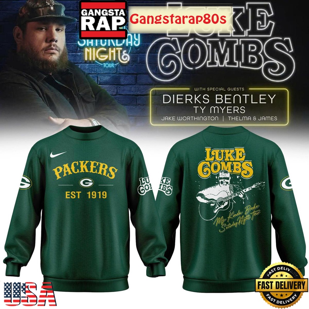 Green Bay Packers x Luke Combs My Kinda Saturday Night Tour Green Sweatshirt