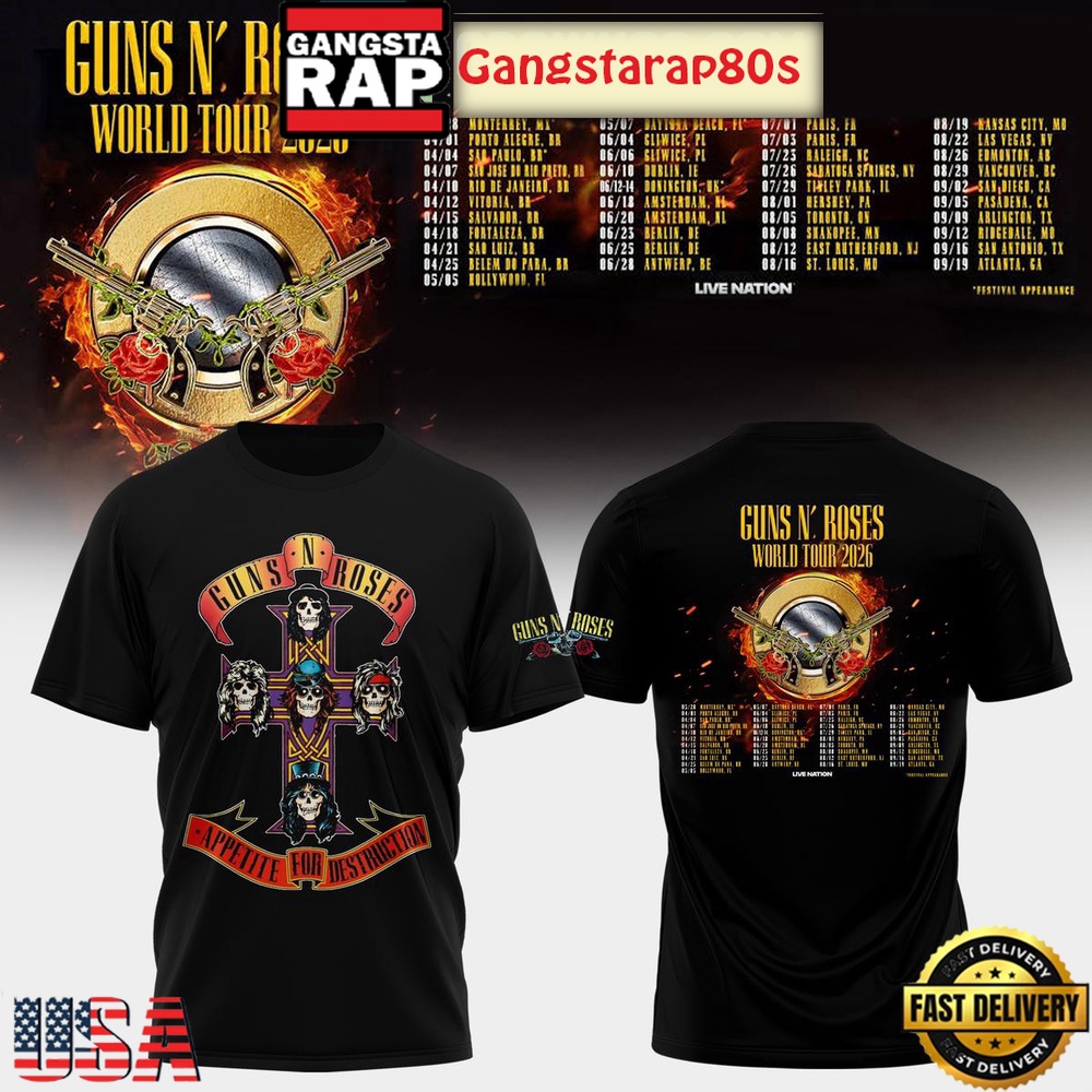 Guns N’ Roses World Tour 2026 3D Shirt