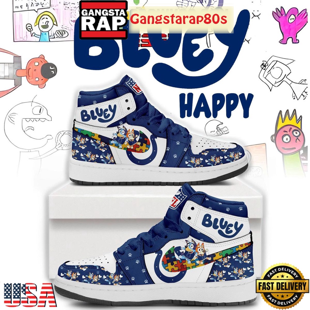 Indianapolis Colts x Bluey Autism Limited Edition Air Jordan 1 Sneakers Shoes