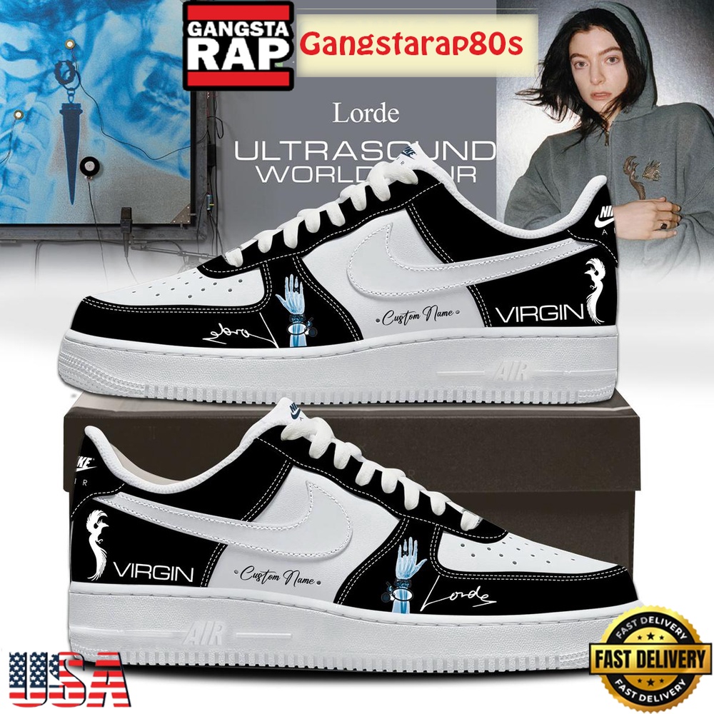 Lorde Ultrasound World Tour Virgin Black Custom Nike Air Force 1 Sneakers Shoes