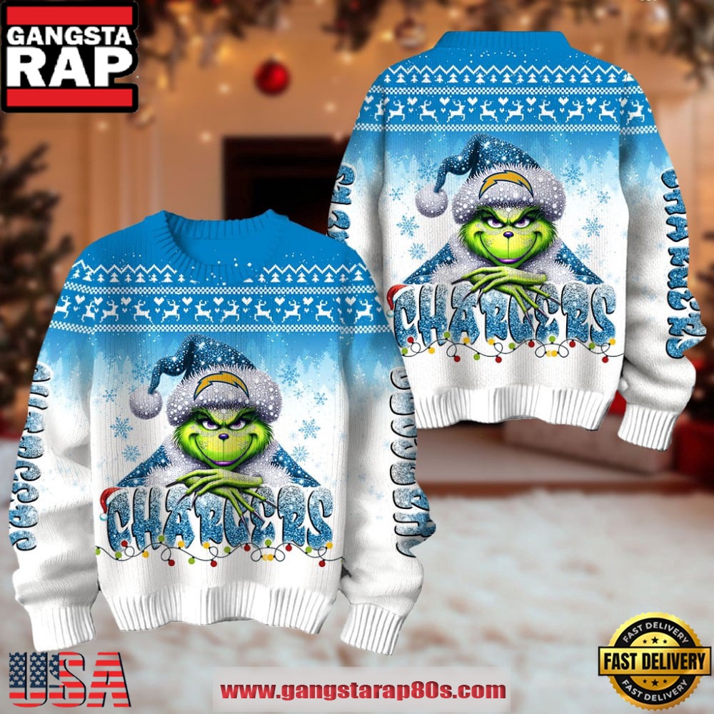 Los Angeles Chargers NFL x The Grinch 2025 Edition Ugly Christmas Sweater