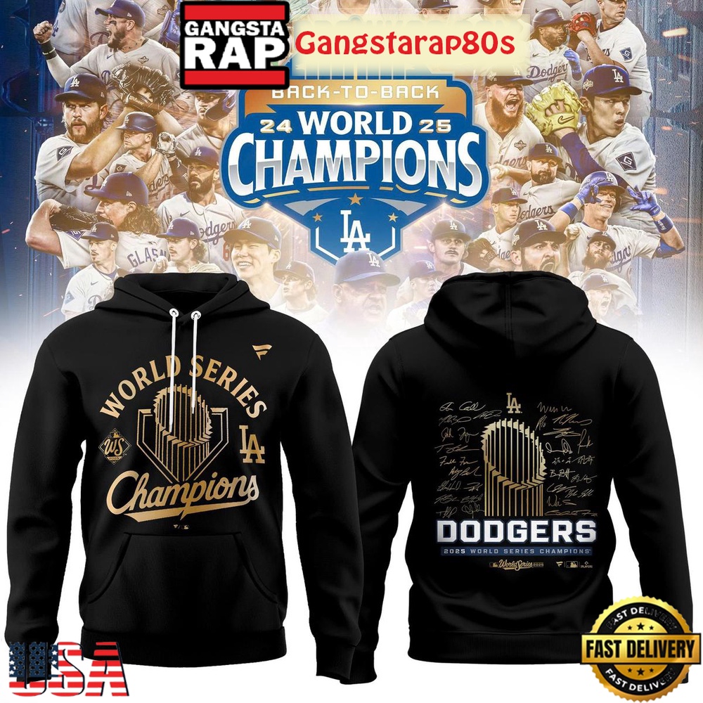 Los Angeles Dodgers Back 2 Back World Series Champions Signature Black Special Edition Hoodie Los Angeles Dodgers Back 2 Back World Series Champions Signature Black Special Edition Hoodie