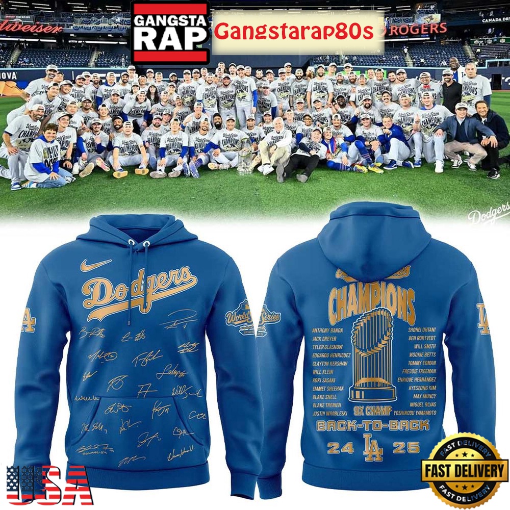 Los Angeles Dodgers Back 2 Back World Series Champions Signature Special Edition Hoodie Los Angeles Dodgers Back 2 Back World Series Champions Signature Special Edition Hoodie