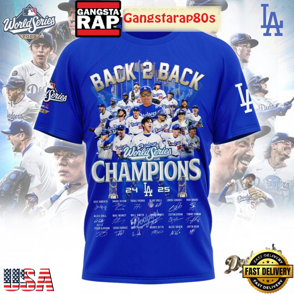 Los Angeles Dodgers Celebration Back 2 Back World Series Champions 3D Shirt