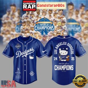 Los Angeles Dodgers x Hello Kitty 2025 World Series Champions Baseball Jersey Shirt