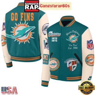 Miami Dolphins Go Fins Est 1966 New Edition Baseball Jacket