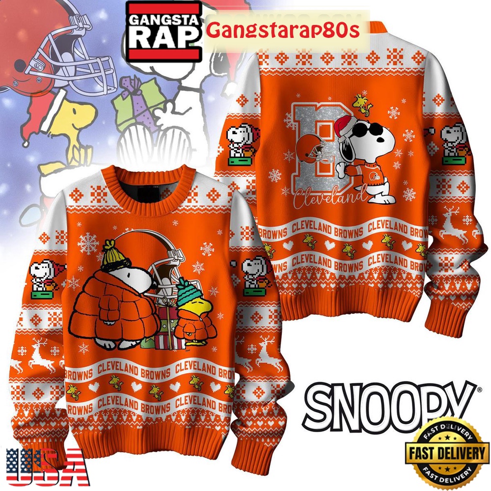 NFL Cleveland Browns x Peanuts Snoopy New 2025 Ugly Christmas Sweater