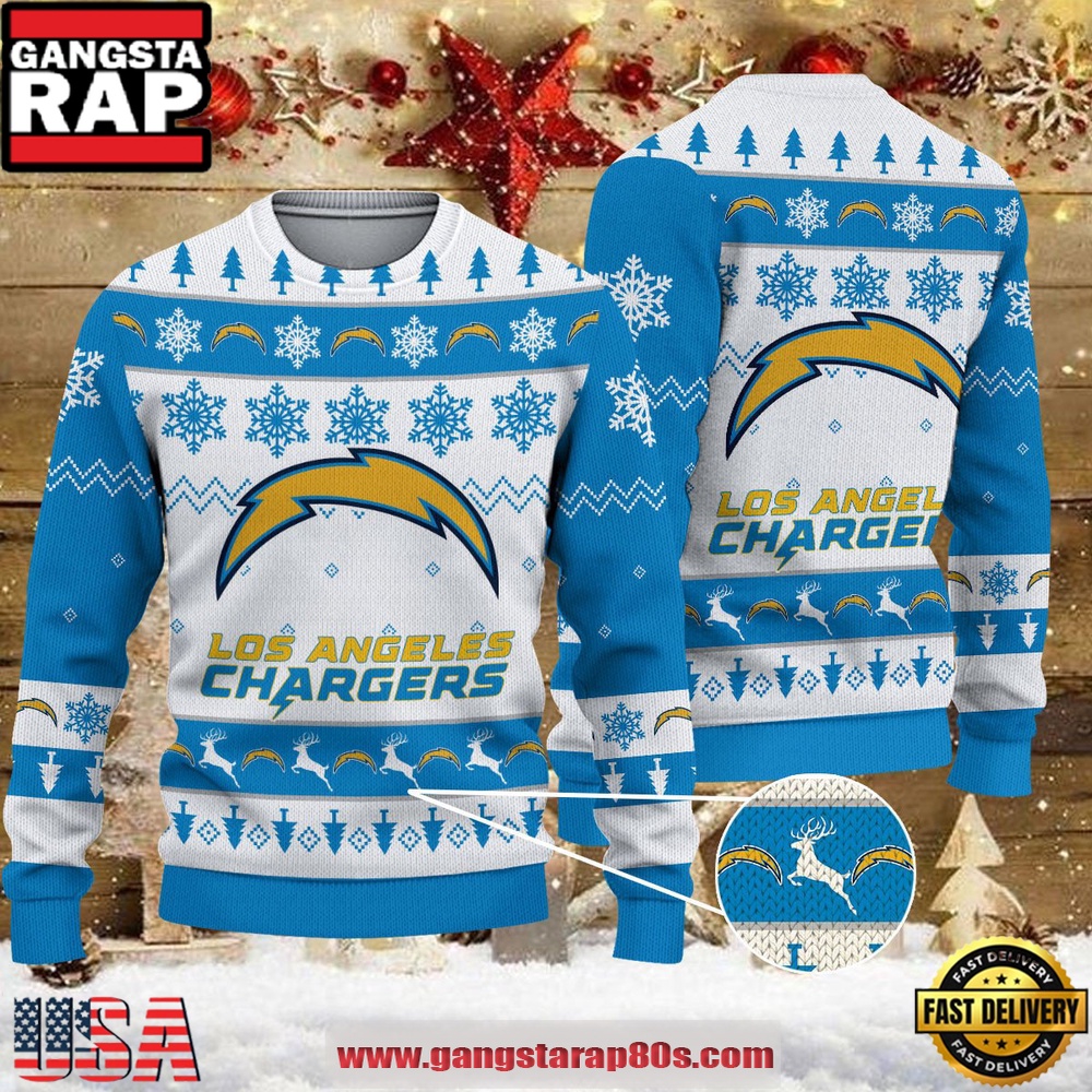 NFL Los Angeles Chargers 2025 Reindeer Christmas Tree Ugly Xmas Sweater