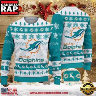 NFL Miami Dolphins 2025 Reindeer Christmas Tree Ugly Xmas Sweater