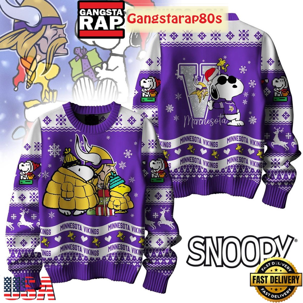 NFL Minnesota Vikings x Peanuts Snoopy New 2025 Ugly Christmas Sweater