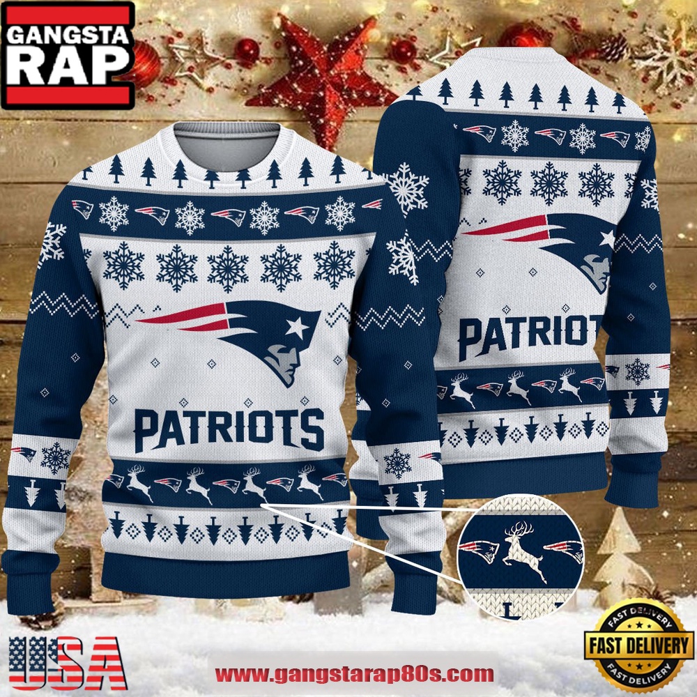 NFL New England Patriots 2025 Reindeer Christmas Tree Ugly Xmas Sweater