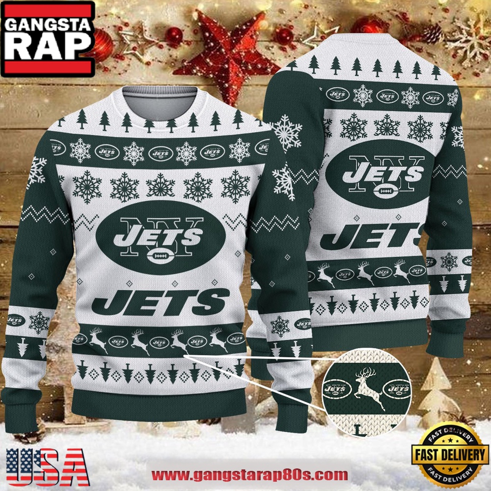 NFL New York Jets 2025 Reindeer Christmas Tree Ugly Xmas Sweater
