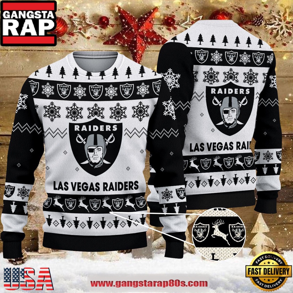NFL Oakland Raiders 2025 Reindeer Christmas Tree Ugly Xmas Sweater