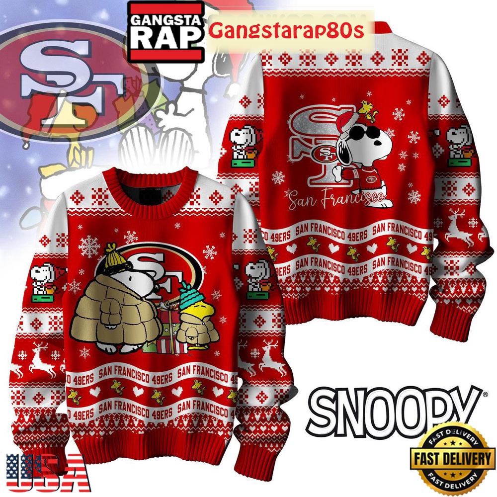 NFL San Francisco 49ers x Peanuts Snoopy New 2025 Ugly Christmas Sweater
