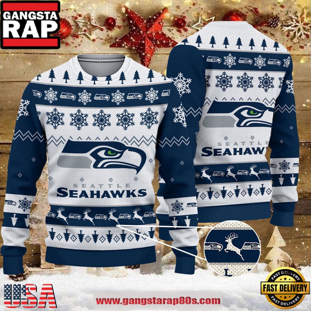 NFL Seattle Seahawks 2025 Reindeer Christmas Tree Ugly Xmas Sweater