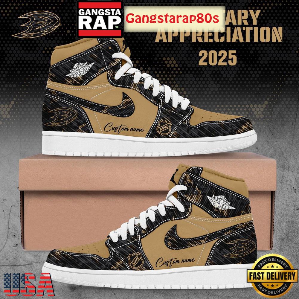 NHL Anaheim Ducks Military Appreciation 2025 Custom Air Jordan 1 Sneakers Shoes