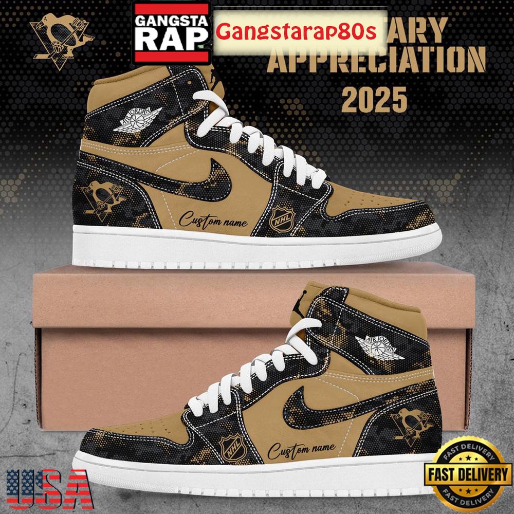 NHL Pittsburgh Penguins Military Appreciation 2025 Custom Air Jordan 1 Sneakers Shoes