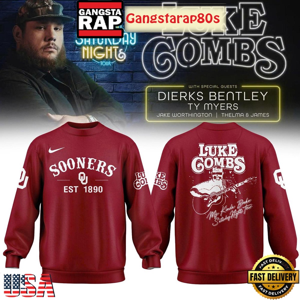 Oklahoma Sooners x Luke Combs My Kinda Saturday Night Tour Red Sweatshirt
