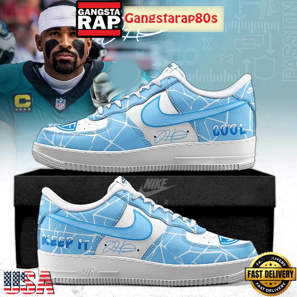 Philadelphia Eagles Jalen Hurts Keep It Cool Limited Edition Air Force 1 Sneakers Shoes Philadelphia Eagles Jalen Hurts Keep It Cool Limited Edition Air Force 1 Sneakers Shoes