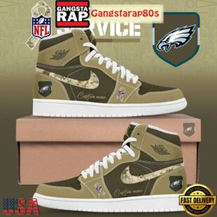 Philadelphia Eagles Salute To Service Limited Edition Custom Air Jordan 1 Sneakers Shoes
