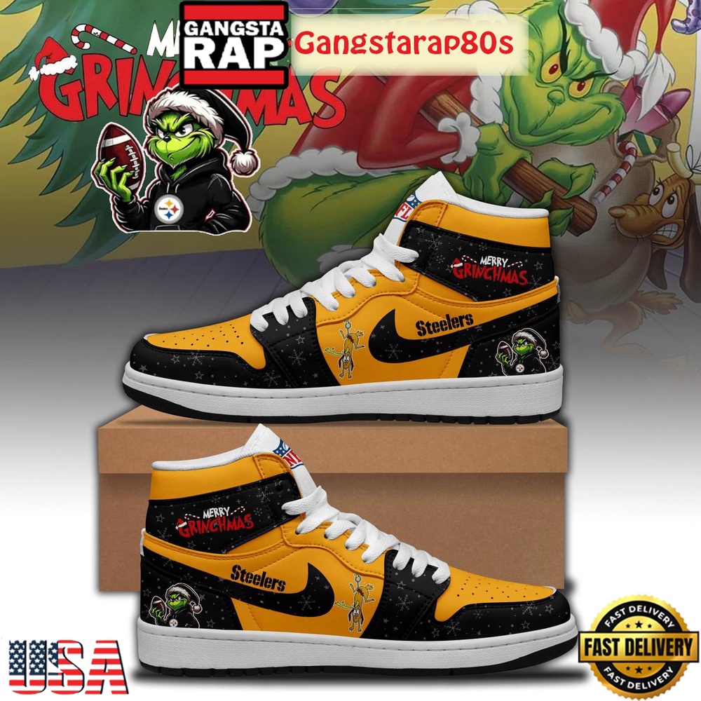 Pittsburgh Steelers x Merry Grinchmas Special Edition Air Jordan 1 Sneakers Shoes Pittsburgh Steelers x Merry Grinchmas Special Edition Air Jordan 1 Sneakers Shoes