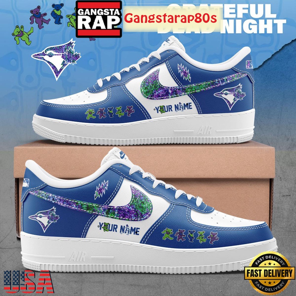 Toronto Blue Jays x Grateful Dead Night Custom Limited Edition Air Force 1 Sneakers Shoes Toronto Blue Jays x Grateful Dead Night Custom Limited Edition Air Force 1 Sneakers Shoes