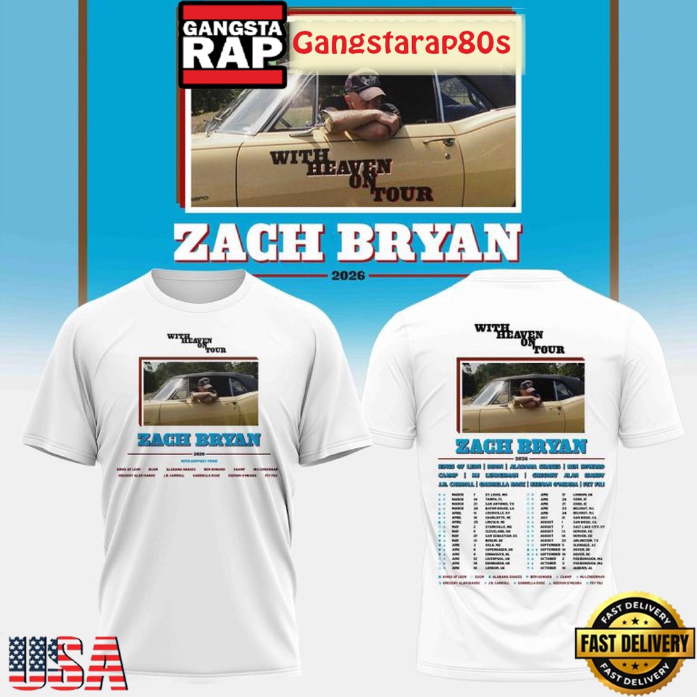 Zach Bryan With Heaven On Tour 2026 White Shirt Zach Bryan With Heaven On Tour 2026 White Shirt