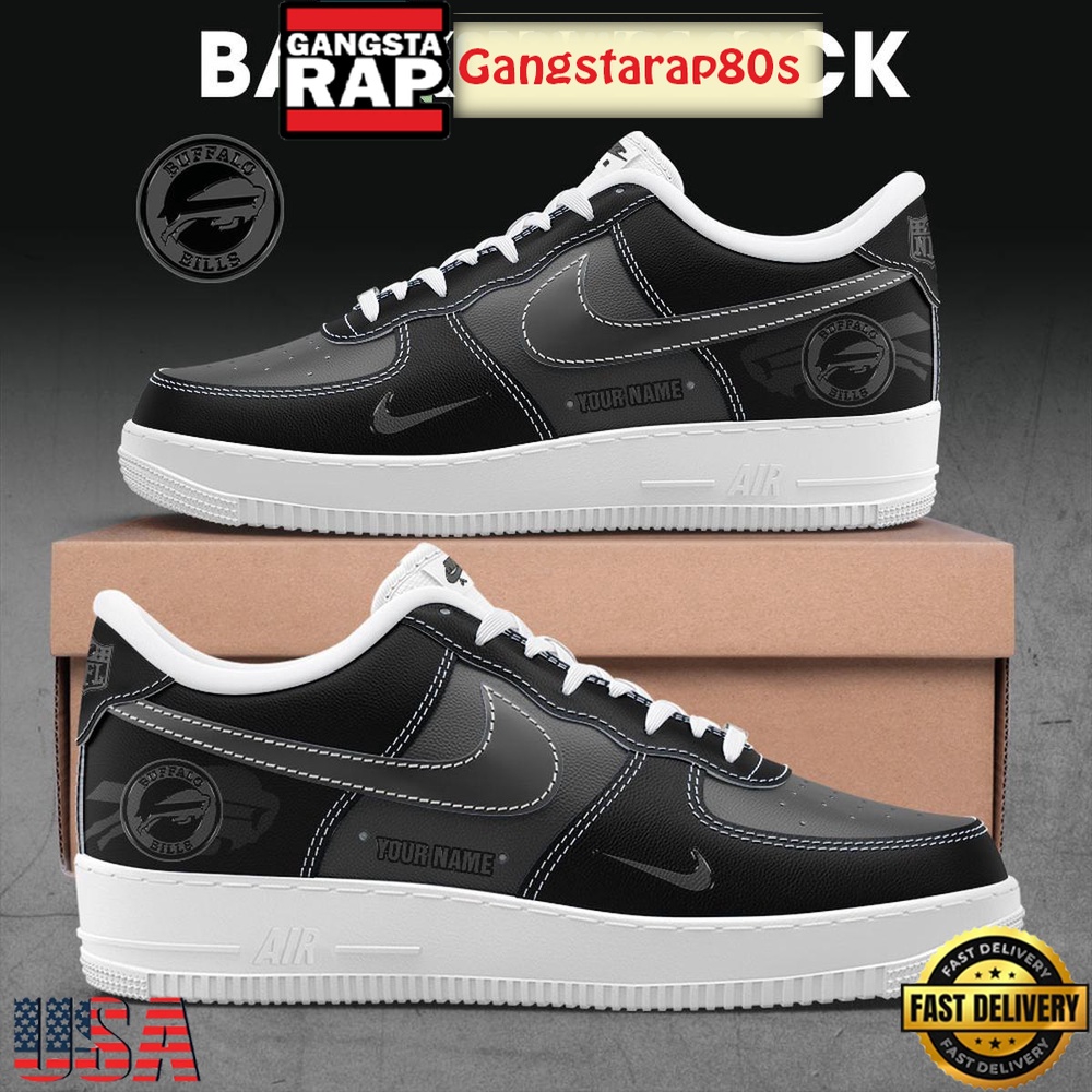Buffalo Bills Back In Black Custom Name Air Force 1 Sneakers Shoes Buffalo Bills Back In Black Custom Name Air Force 1 Sneakers Shoes