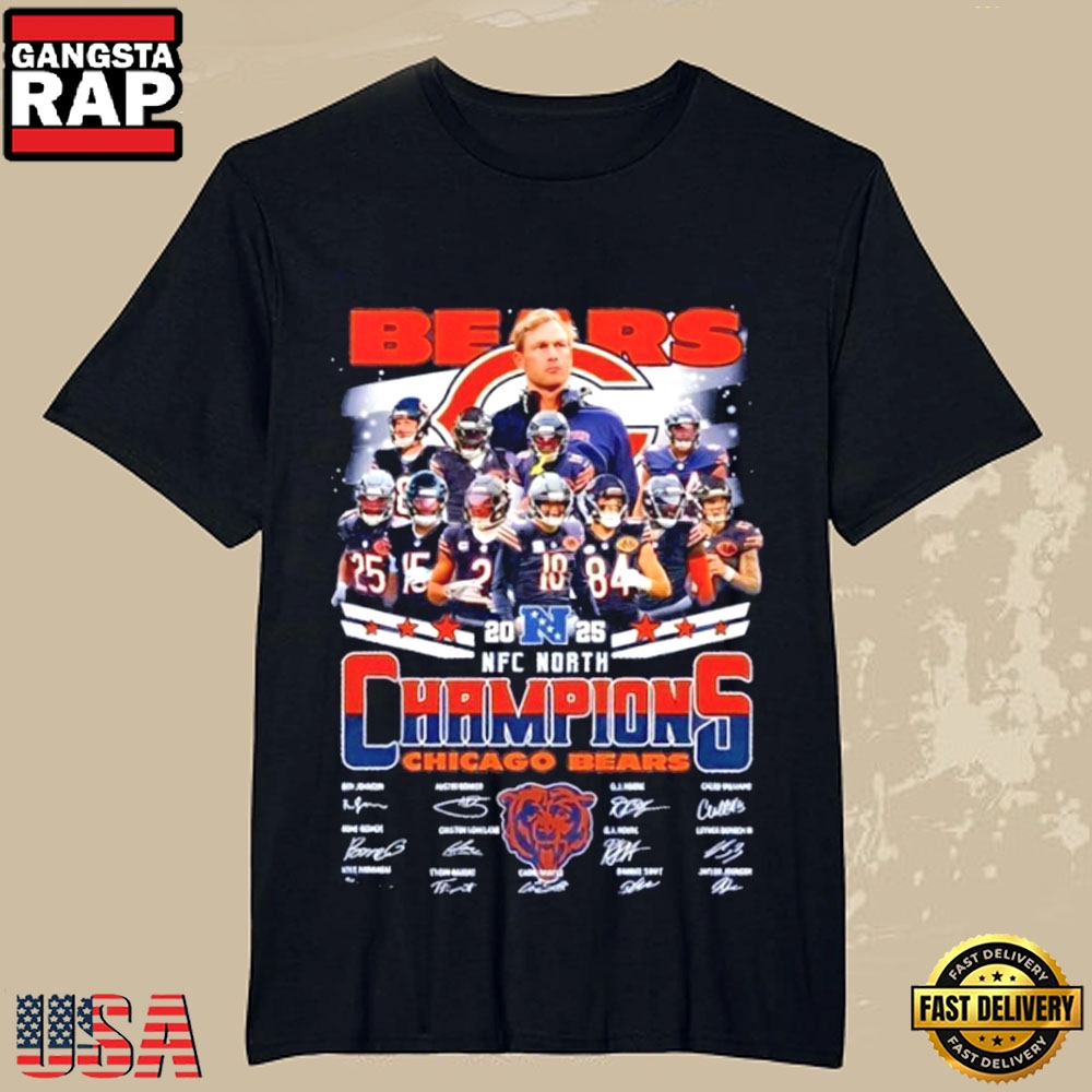 Chicago Bears 2025 NFC North Champions Photo Signatures T Shirt