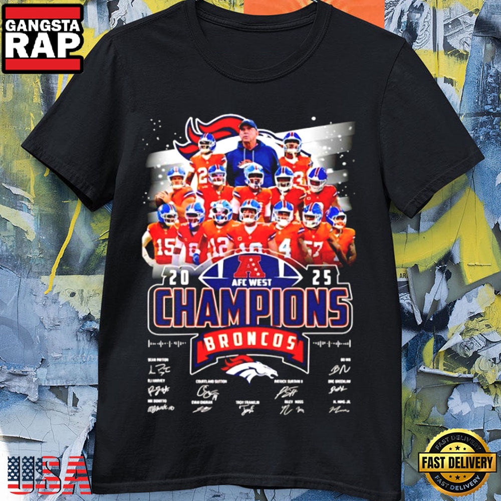 Denver Broncos 2025 AFC West Champions Signatures T Shirt