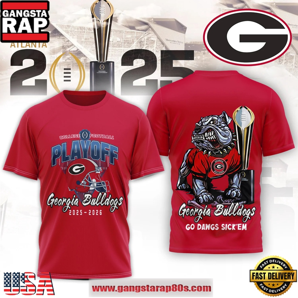 Georgia Bulldogs NCAA College Football Playoff 2025-26 Red T Shirt Georgia Bulldogs NCAA College Football Playoff 2025-26 Red T Shirt