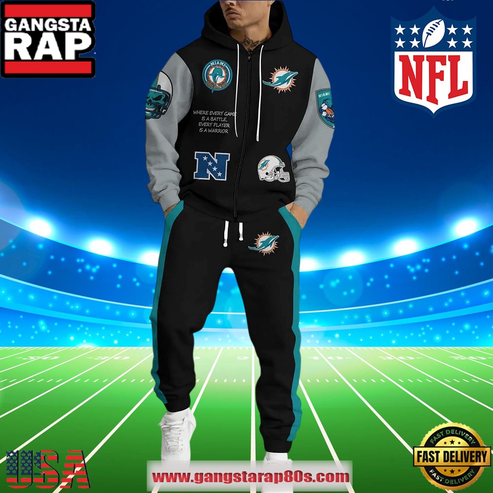 Miami Dolphins NFL Holiday Christmas New Edition Zip Hoodie Joggers Set-2Group