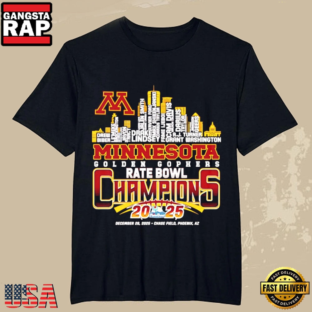 Minnesota Golden Gophers 2025 Rate Bowl Champions Football T-Shirt
