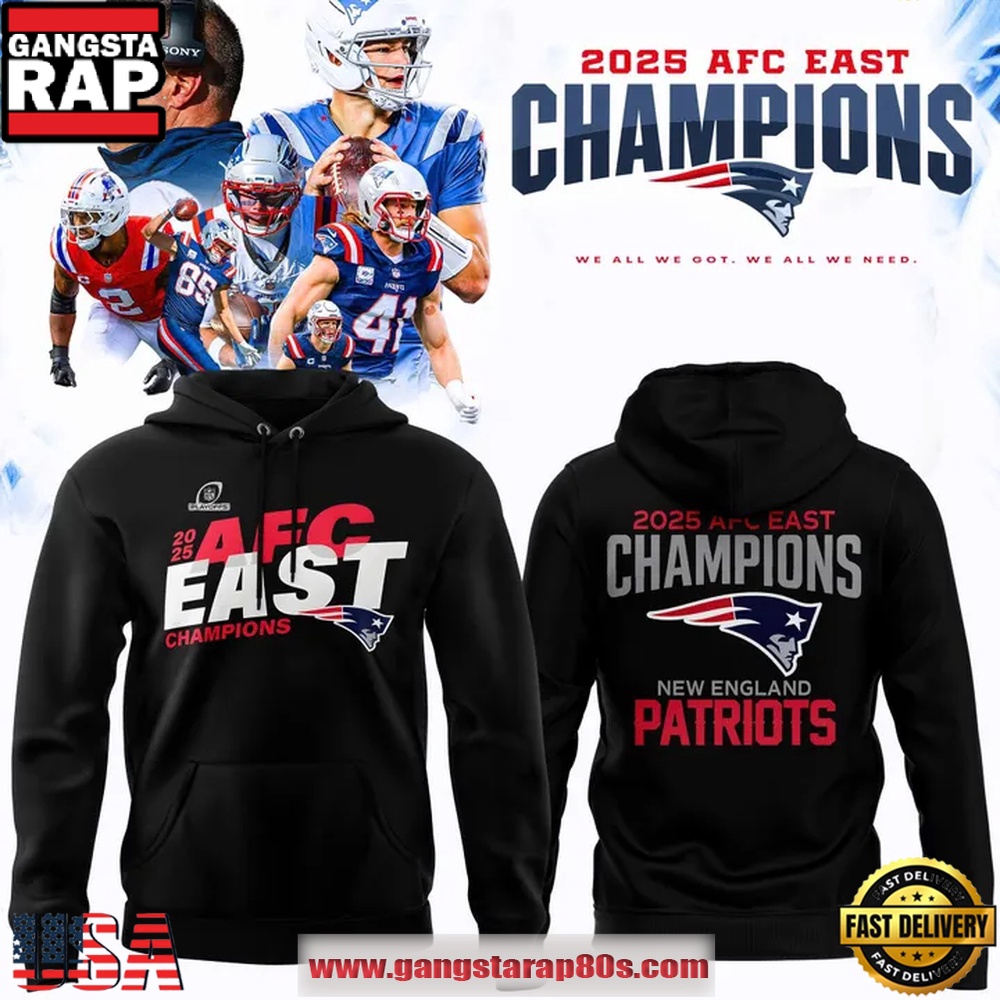 New England Patriots 2025 AFC East Division Champions Logo Black Hoodie Shirt